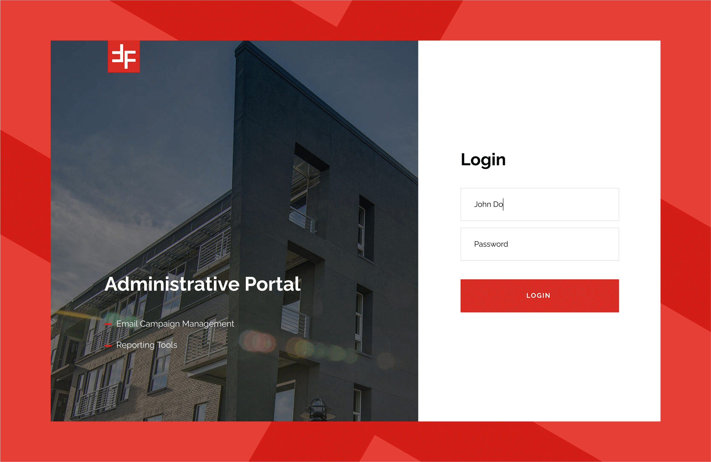 Portal log in screen